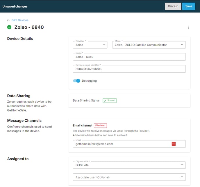 Zoleo add device in enterprise step 2